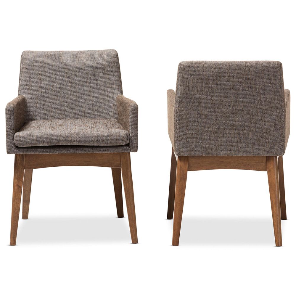 Baxton Studio Nexus Arm Chair with Gravel Cushion in Walnut Brown (Set of 2), , large