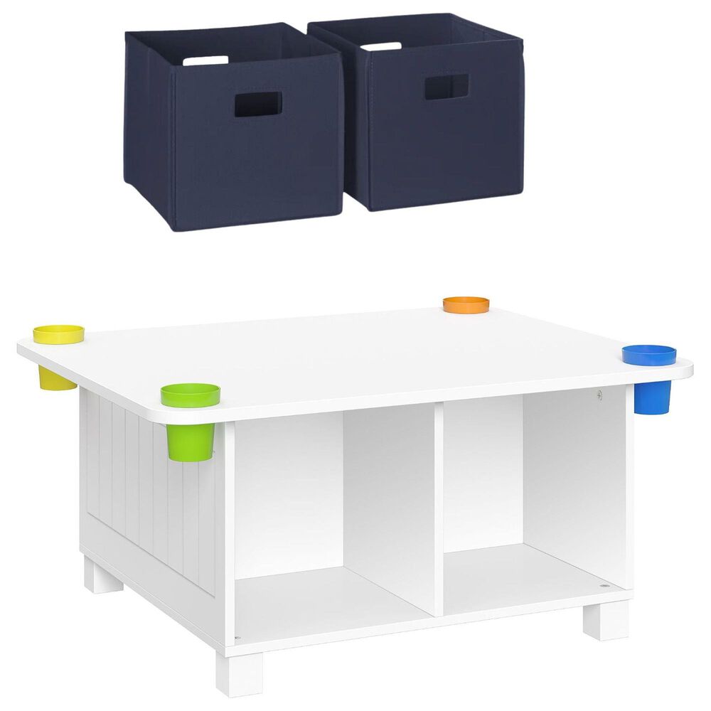 RiverRidge Home Kids Activity Table with 4 Cups and 2-Piece Navy Bins in White Painted, , large