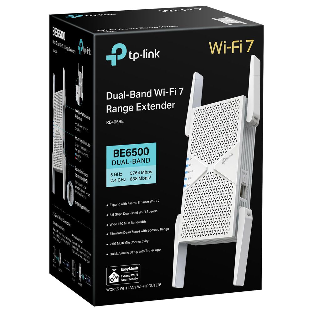 TP-Link Archer RE405BE Dual-Band Wi-Fi 7 Range Extender in White, , large