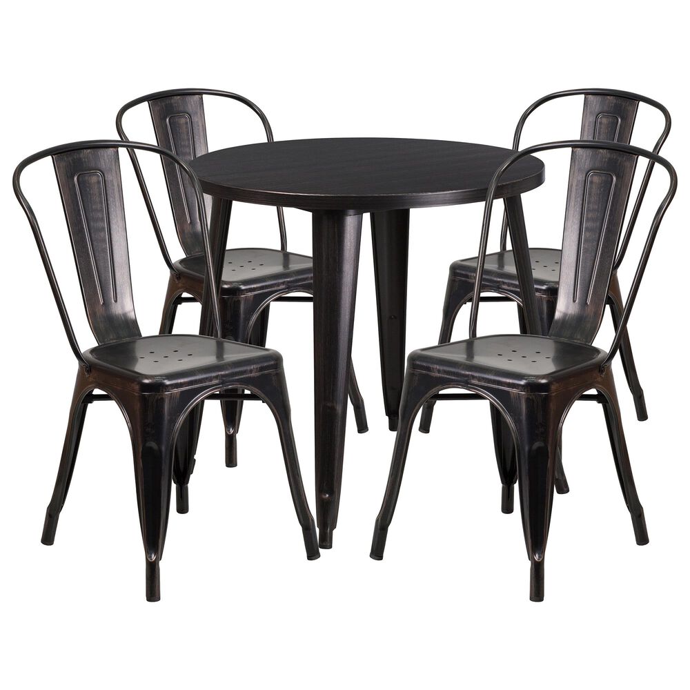 Flash Furniture 5-Piece Metal Bistro Table Set in Antique Gold, , large