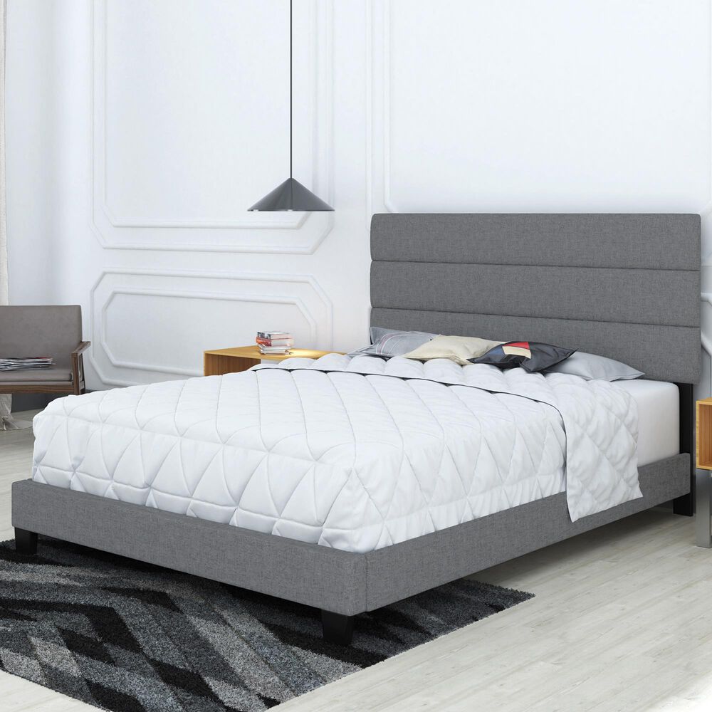 Accent Sicily Queen Upholstered Platform Bed in Grey, , large