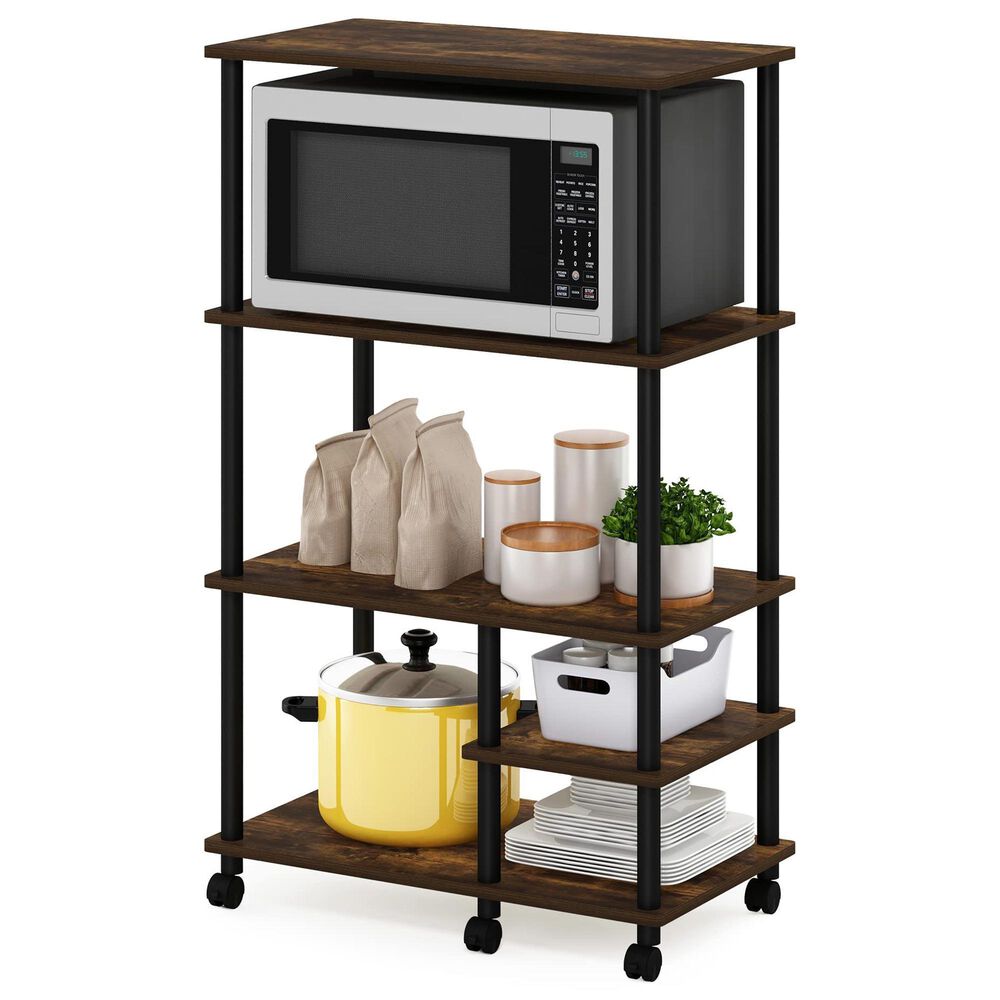 HOMLUX Turn-N-Tube 4-Tier Kitchen Storage Cart in Amber Pine and Black, , large