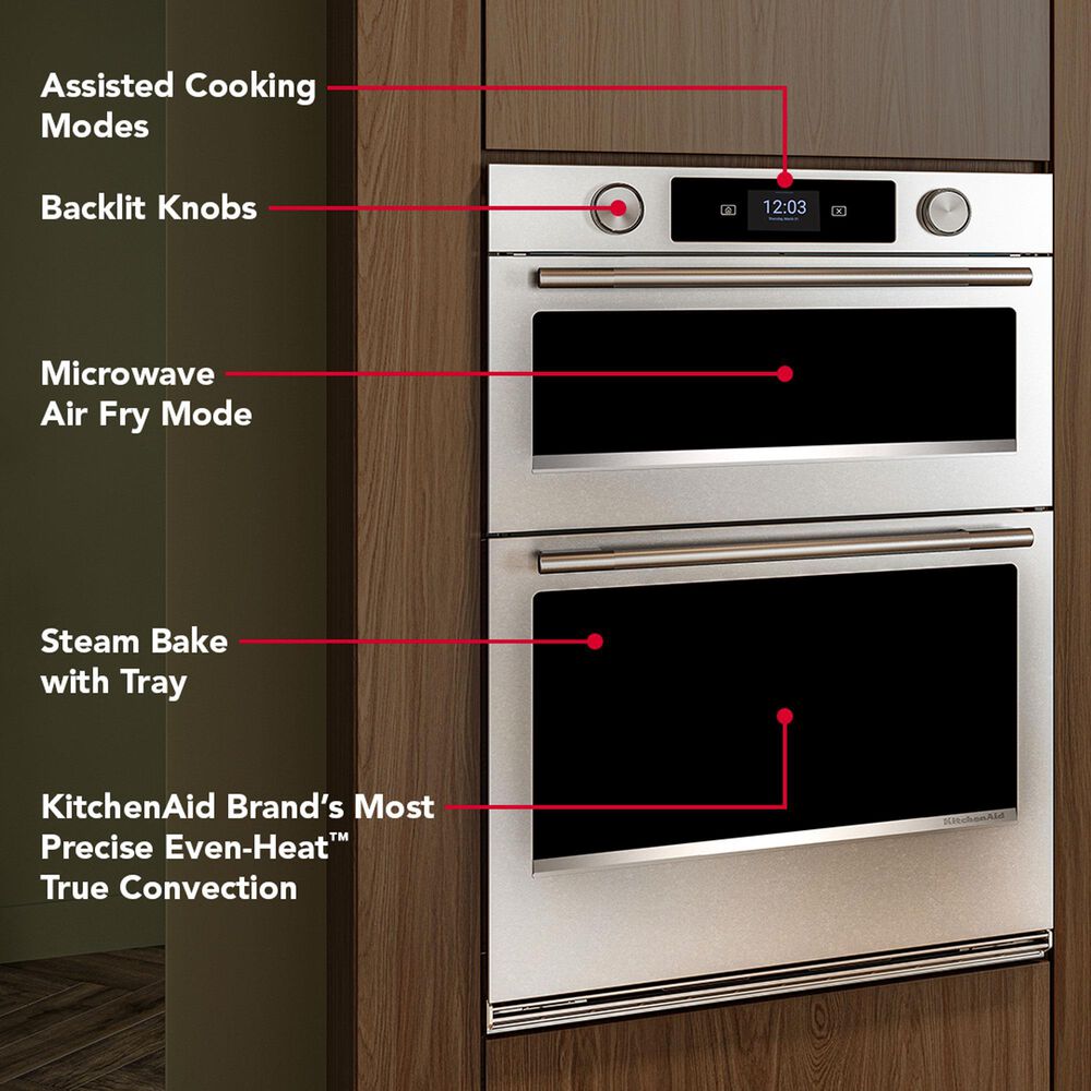 KitchenAid 2-Piece Kitchen Package with PrintShield Stainless Steel 30" Smart Combination Wall Oven and Black 30" Induction Cooktop, , large