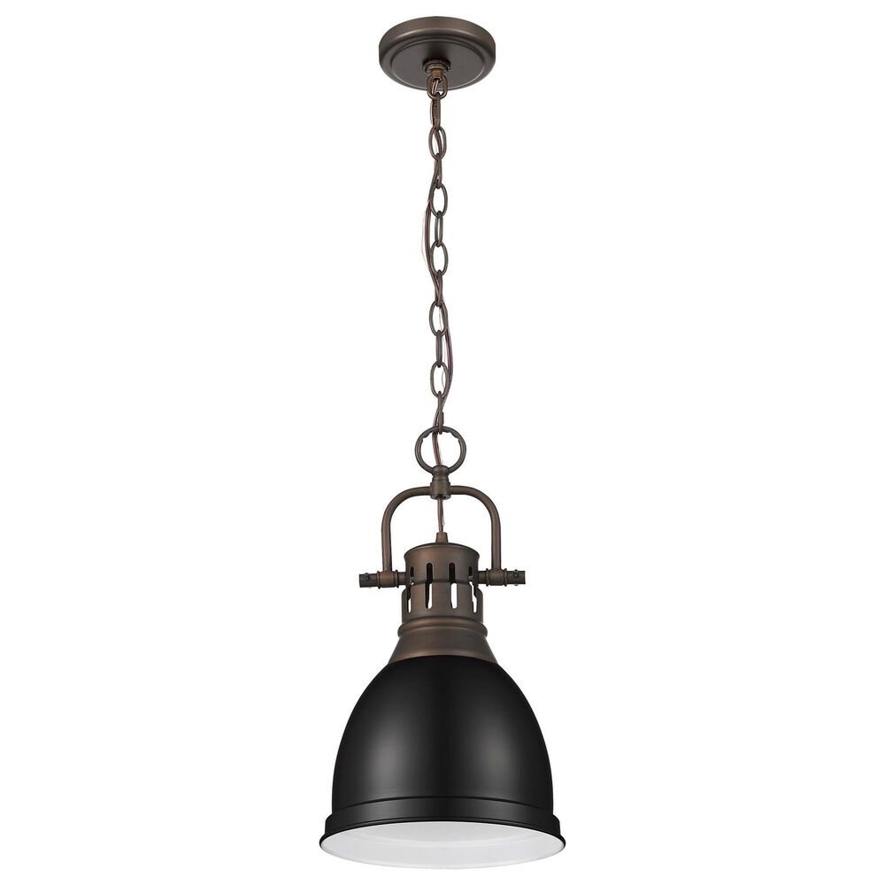 Golden Lighting Duncan 1-Light Small Pendant with Chain and Matte Black Shade in Rubbed Bronze, , large