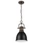 Golden Lighting Duncan 1-Light Small Pendant with Chain and Matte Black Shade in Rubbed Bronze, , large