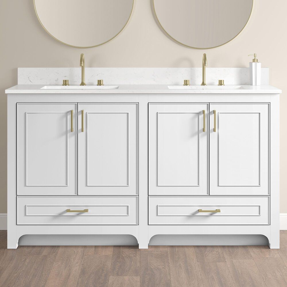 37B Lucerne 60" Double Bathroom Vanity in Bright White with Marble Top and Backsplash, , large