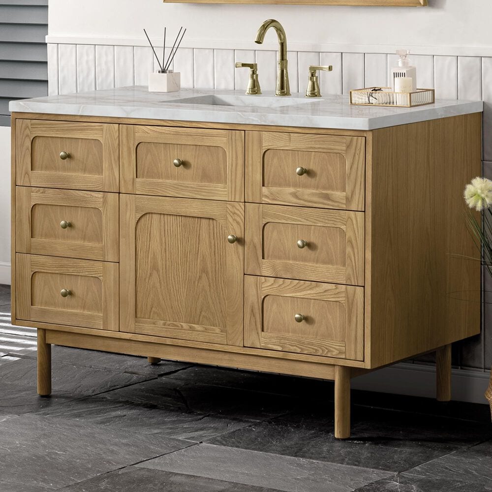 James Martin Vanities Laurent 48" Single Bathroom Vanity in Light Natural Oak with 3 cm Eternal Jasmine Pearl Silestone Top, Rectangular Sink and FreePower Wireless Charger, , large