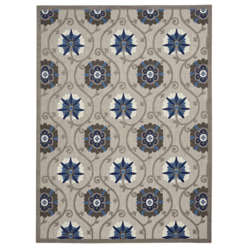 Nourison Aloha 7" x 10" Grey and Blue Indoor/Outdoor Area Rug, , large