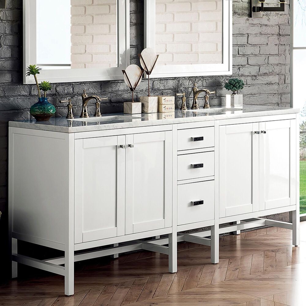 James Martin Vanities Addison 72&quot; Double Bathroom Vanity in Glossy White with 3 cm Arctic Fall Solid Surface Top and Rectangular Sinks, , large