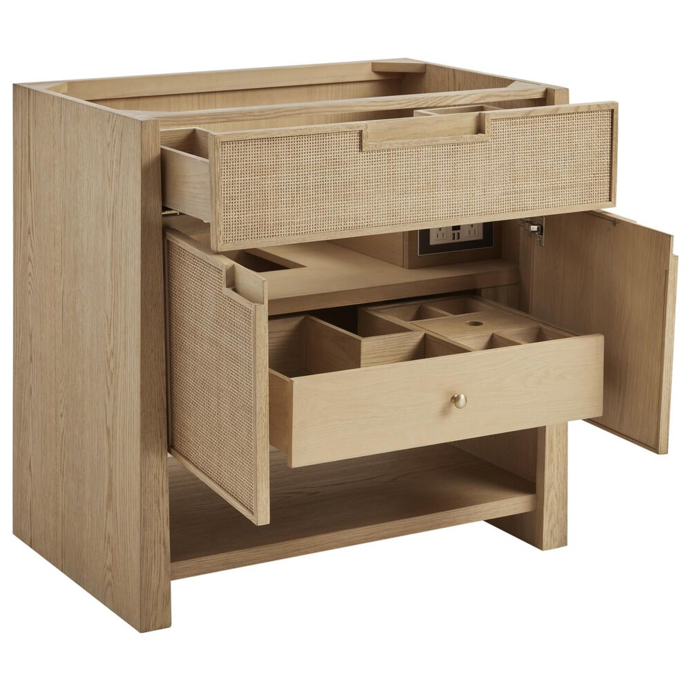 James Martin Vanities Solene 36&quot; Single Bathroom Vanity in Seaside Oak with 3 cm Parisien Bleu Quartz Top and Rectangular Sink, , large