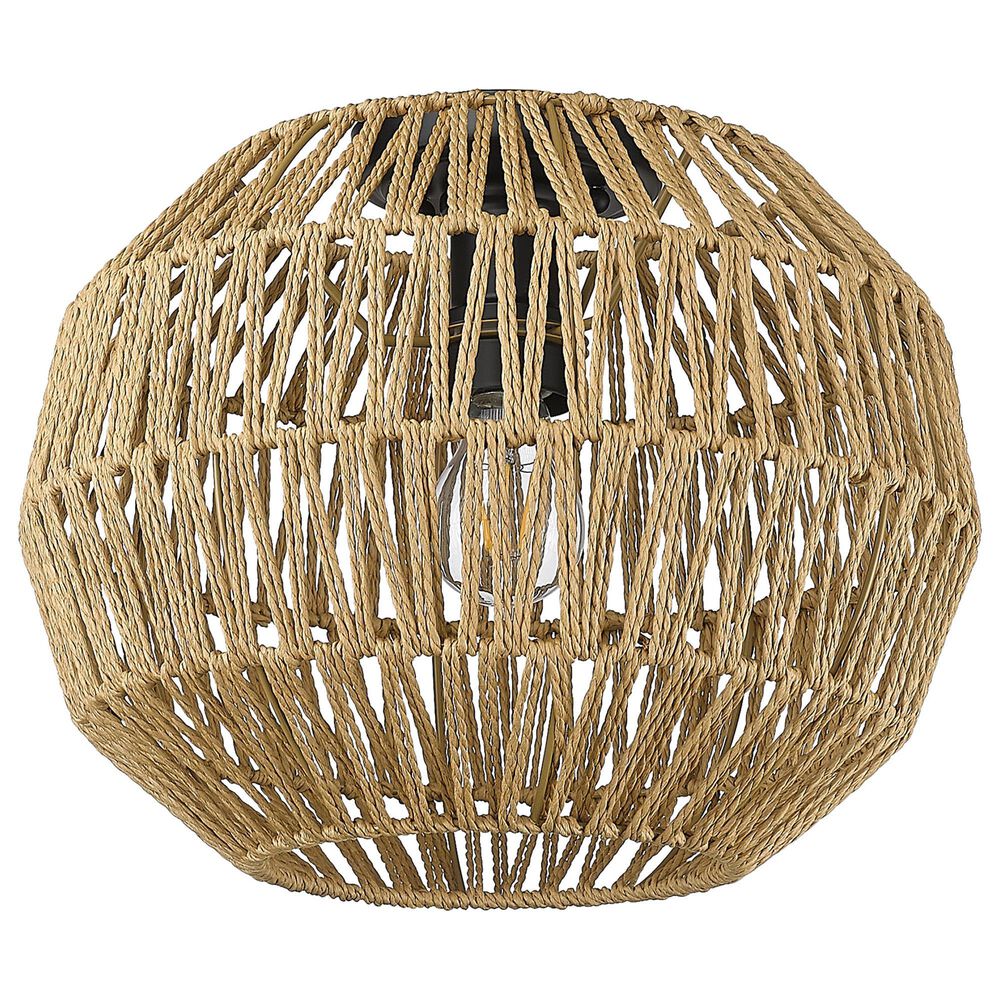 Golden Lighting Florence 1-Light Flush Mount with Natural Raphia Rope Shade in Matte Black, , large