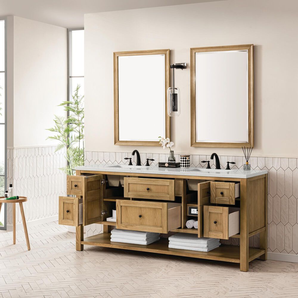 James Martin Vanities Breckenridge 72&quot; Double Bathroom Vanity in Light Natural Oak with 3 cm Lime Delight Quartz Top and Rectangular Sinks, , large