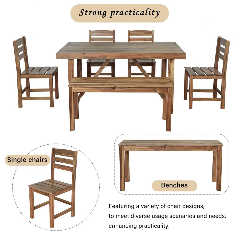 Hearth and Haven 6-Piece Patio Dining Set with Table, Bench and Chairs in Natural, , large
