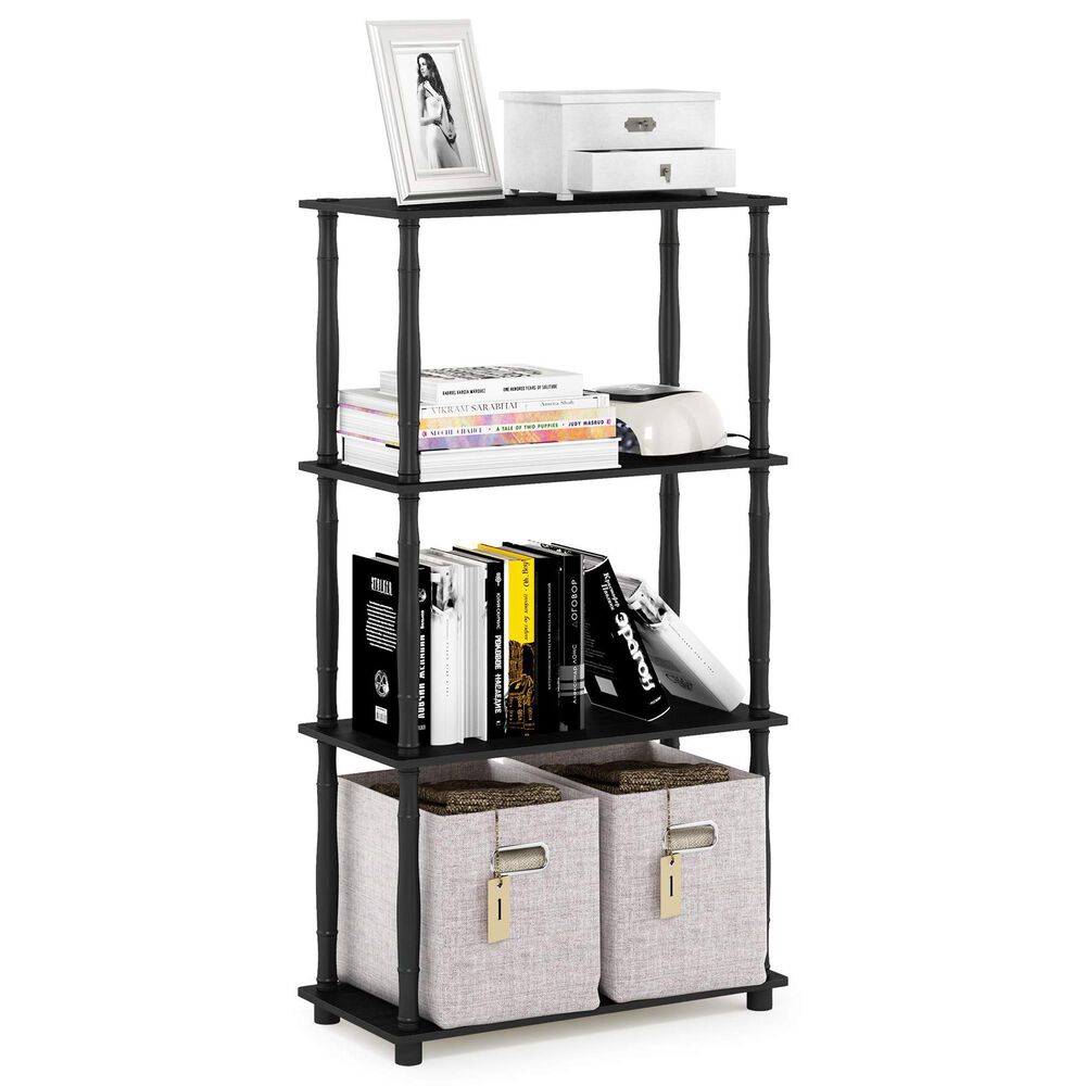 HOMLUX Turn-N-Tube 4-Tier Corner Open Storage Bookshelf in Americano and Black, , large