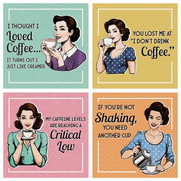 Carson Gifts Retro Coffee Square House Coasters in Multicolor (Set of 4), , large