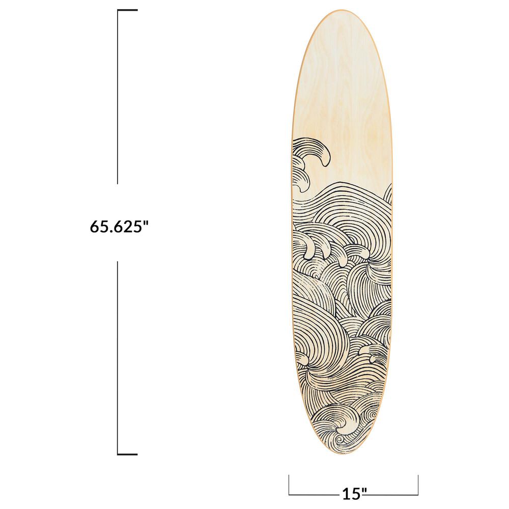Creative Coop 65.6" x 15" Coastal Decorative Surfboard Wall Decor with Wave Design in Light Natural, , large