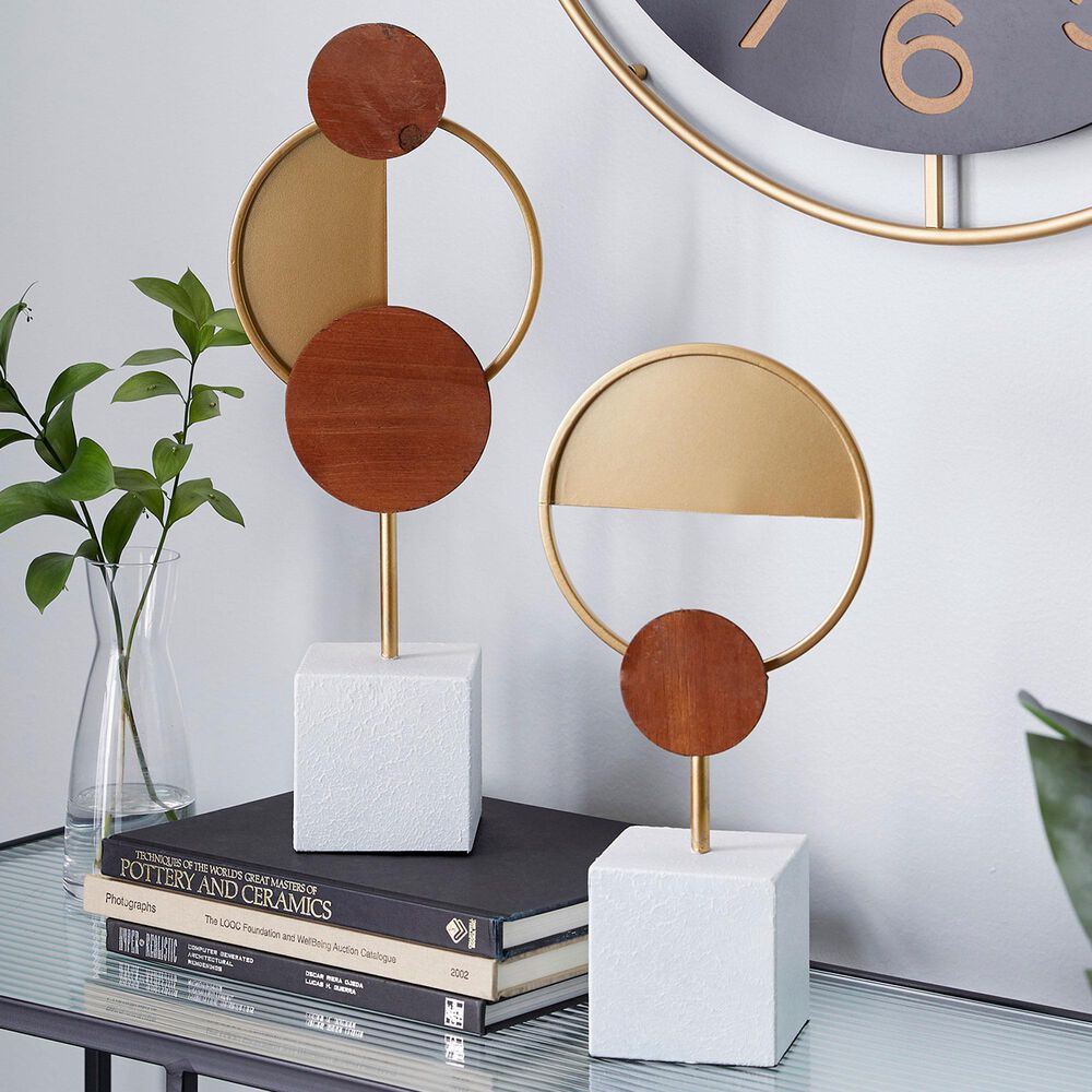 Maple and Jade Abstract Sculpture in Gold, Brown and White (Set of 2), , large