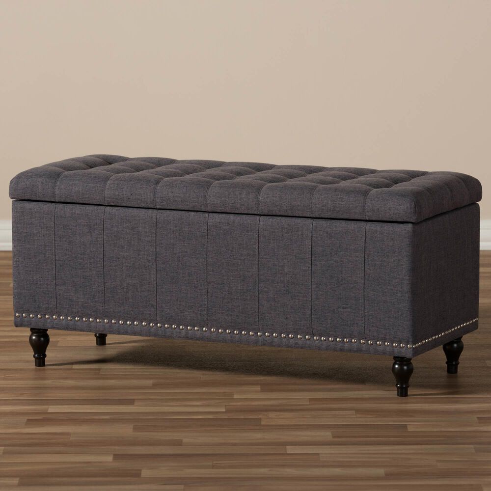 Baxton Studio Kaylee Storage Ottoman Bench in Dark Grey, , large