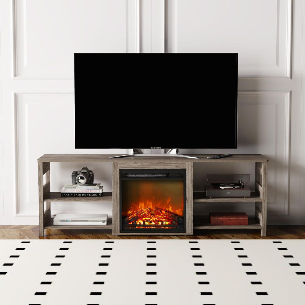 HOMLUX 63" Fireplace TV Stand with Storage Shelves in Rustic Oak, , large