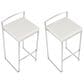 Lumisource Fuji Stackable Barstool with White Faux Leather in Brushed Stainless Steel (Set of 2), , large
