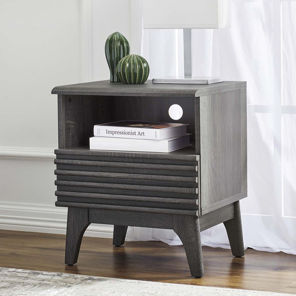 Modway Render 1 Drawer and Shelf Nightstand in Charcoal, , large