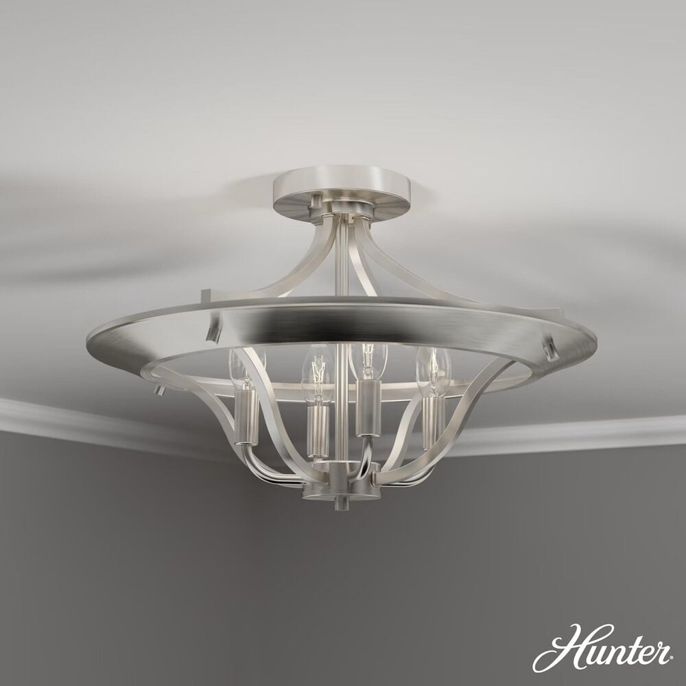 Hunter Perch Point 4-Light Semi-Flush Mount in Brushed Nickel, , large