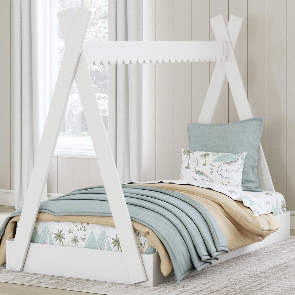 Ashley Hallityn Twin Tent Floor Bed in Matte White, , large