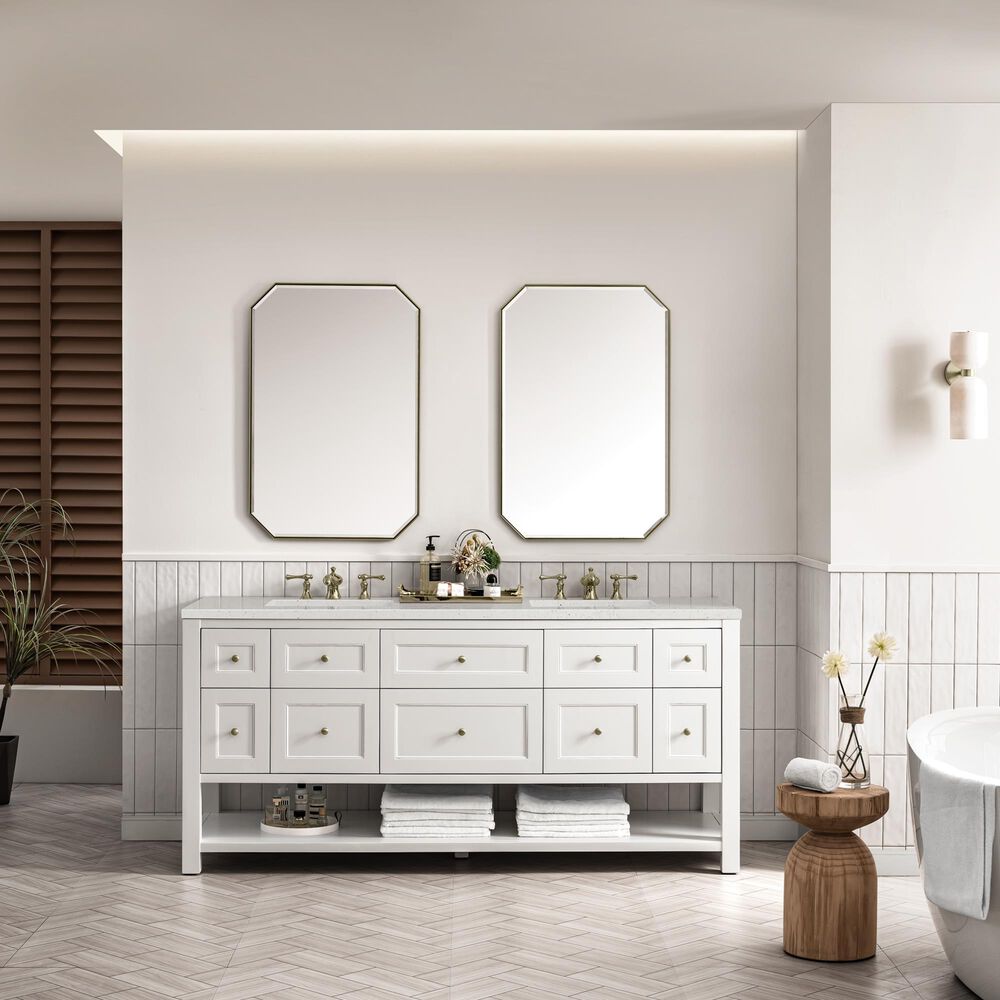 James Martin Vanities Breckenridge 72&quot; Double Bathroom Vanity in Bright White with 3 cm Lime Delight Quartz Top and Rectangular Sinks, , large
