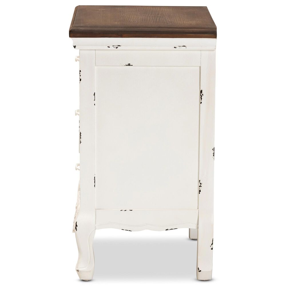 Baxton Studio Levron 3-Drawer End Table in Walnut Brown and Antique White, , large