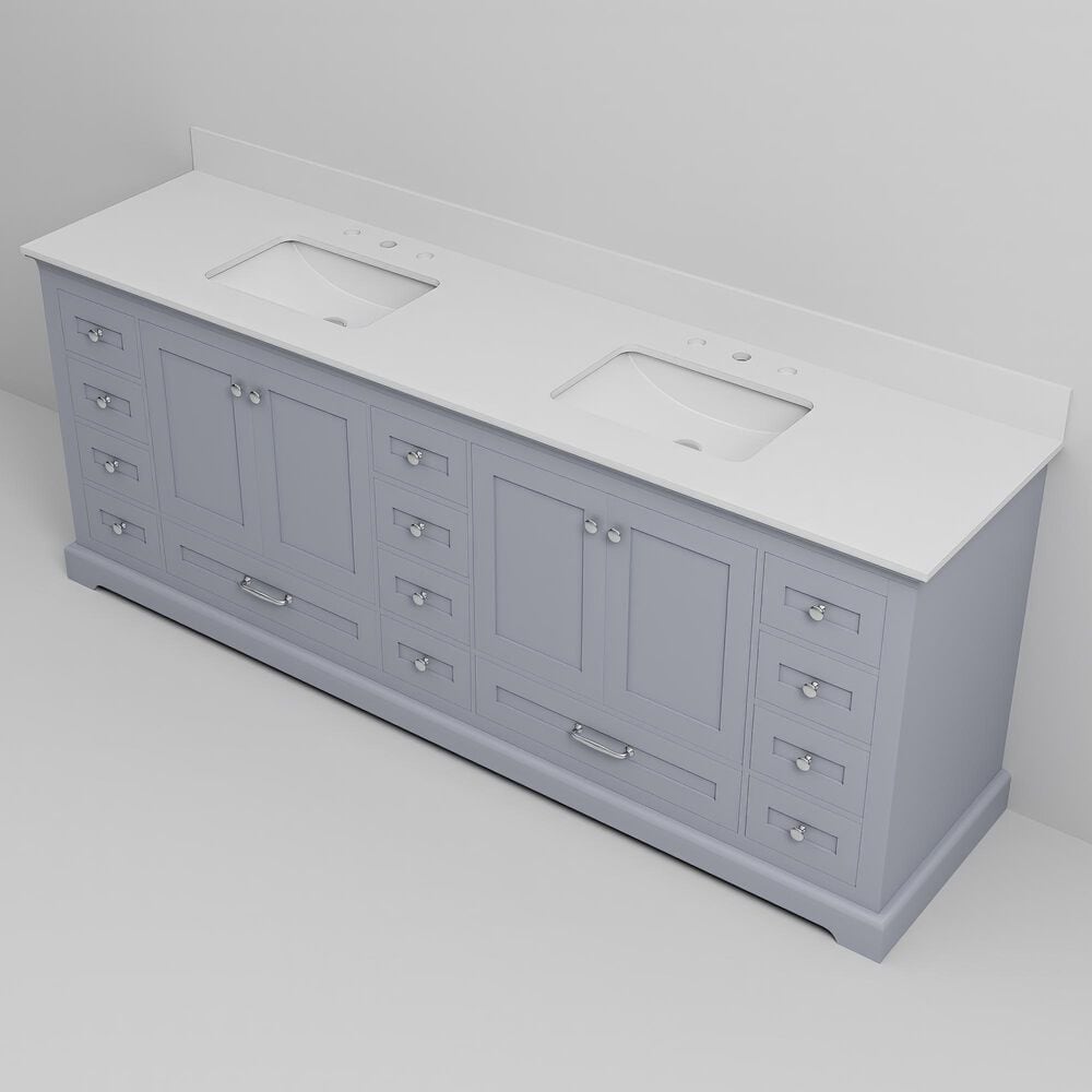 Lexora Home Dukes 84" Double Bathroom Vanity in Dark grey with 2 cm White Quartz Top and Rectangular Sinks, , large