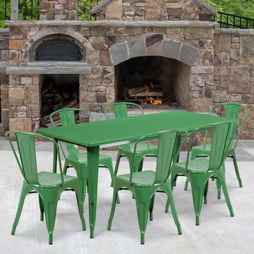 Flash Furniture 7-Piece Metal Dining Table Set in Green, , large