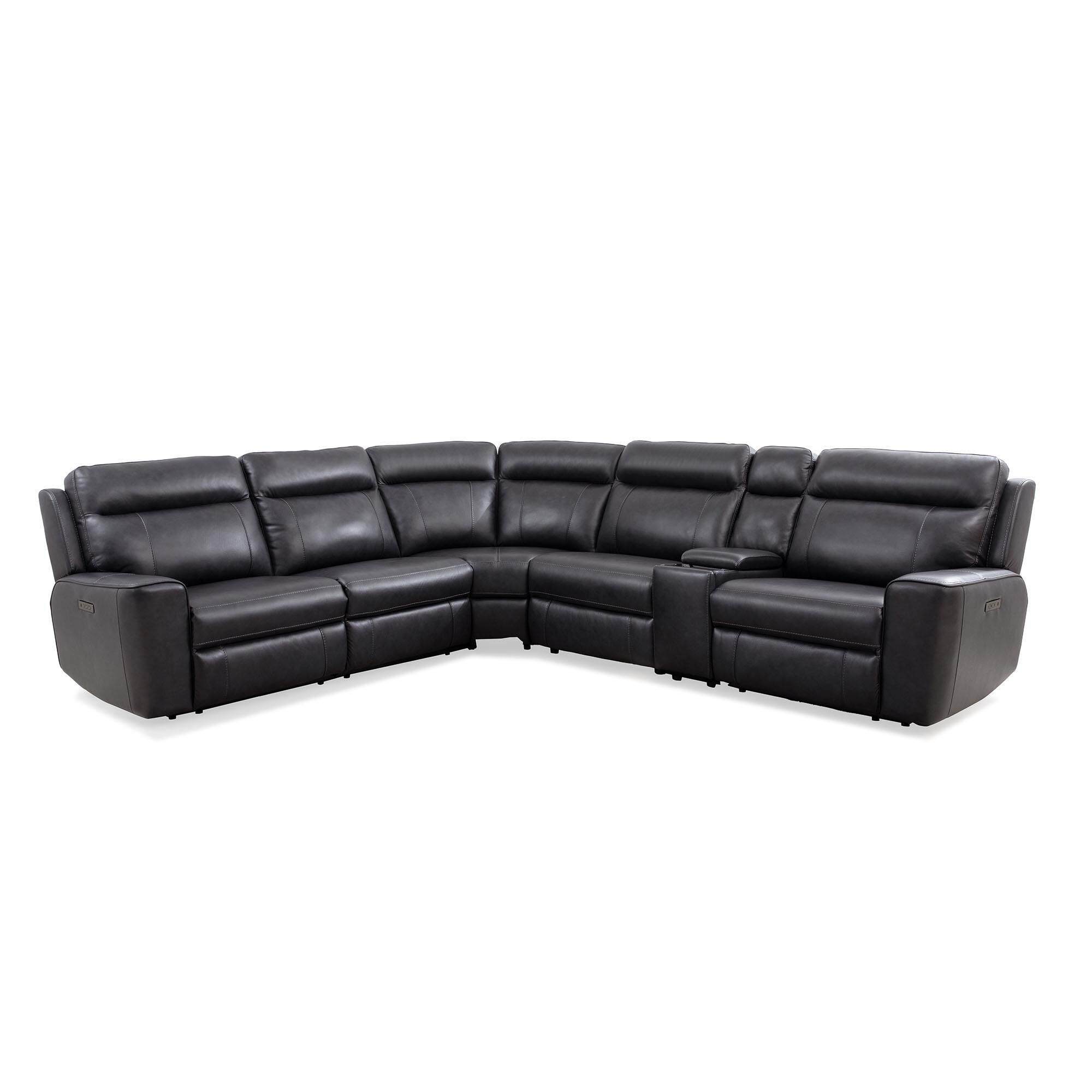 Oxford Furniture Cheers 6 Piece Leather Power Reclining Sectional in Baron Charcoal NFM