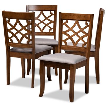 Baxton Studio Mael Dining Chair in Grey and Walnut (Set of 4), , large