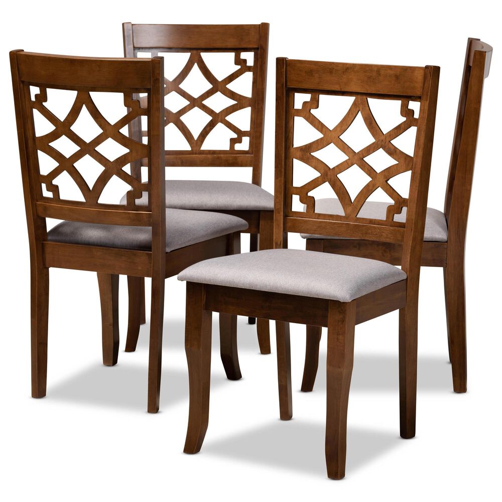 Baxton Studio Mael Dining Chair in Grey and Walnut (Set of 4), , large