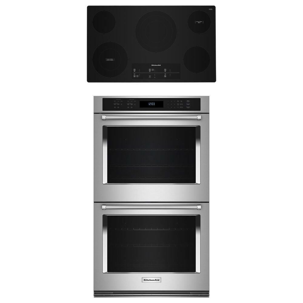 KitchenAid 2-Piece Kitchen Package with 30" Double Wall Oven and 36" Electric Cooktop in Stainless Steel, , large