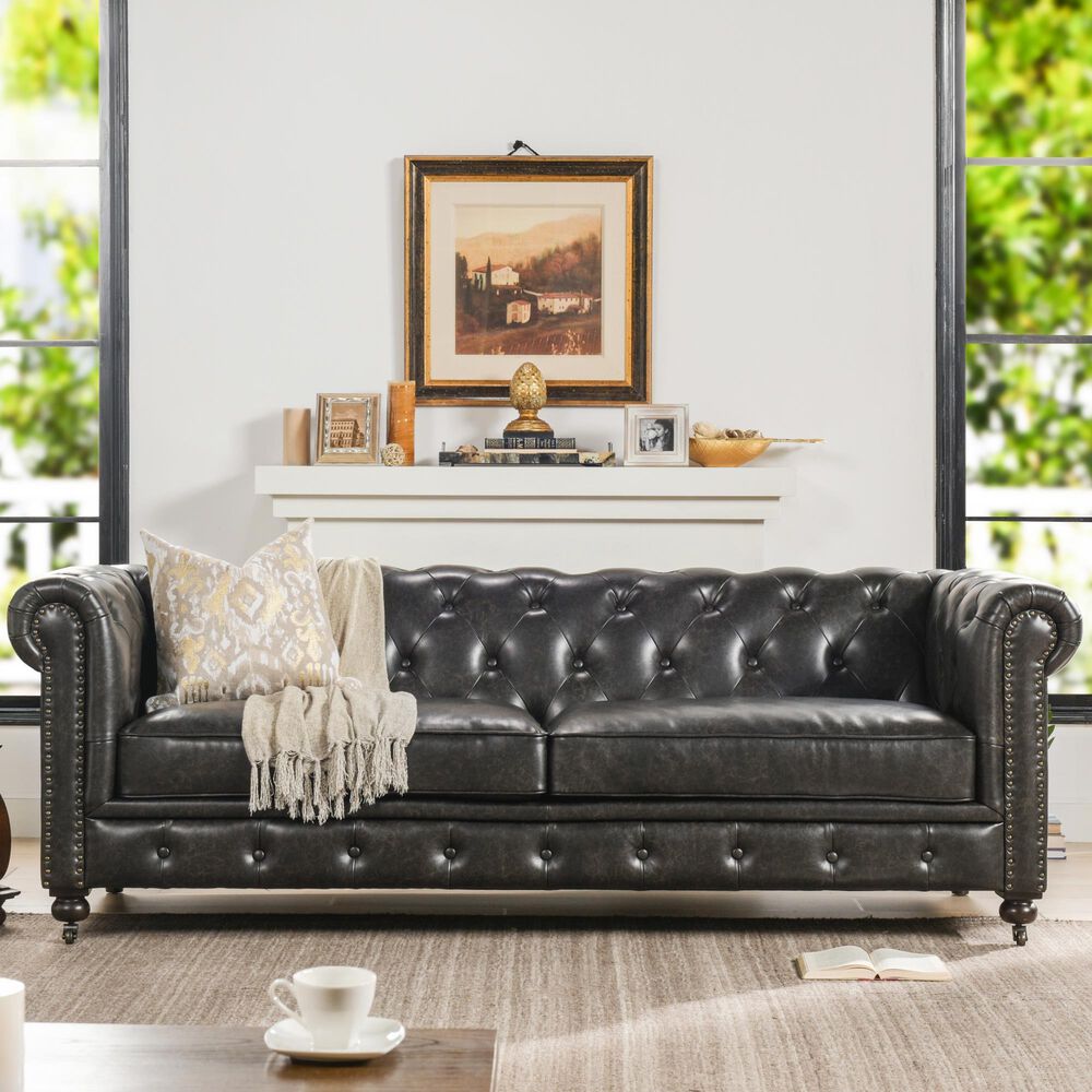 Jennifer Taylor Home Winston 91" Stationary Sofa in Vintage Black Brown