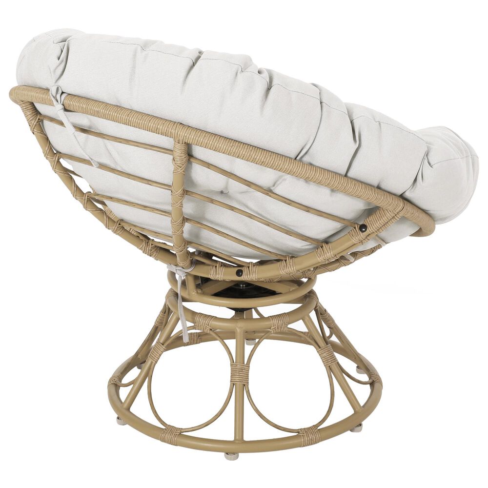 Hearth and Haven Mia Papasan Outdoor Swivel Chair with Beige Cushion in Brown, , large