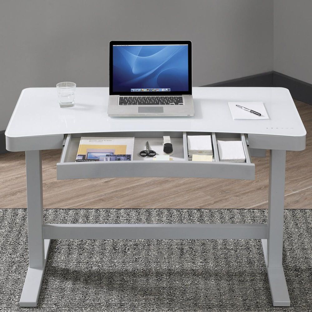 Fabio Flames Ashford Adjustable Height Desk in High Gloss White, , large