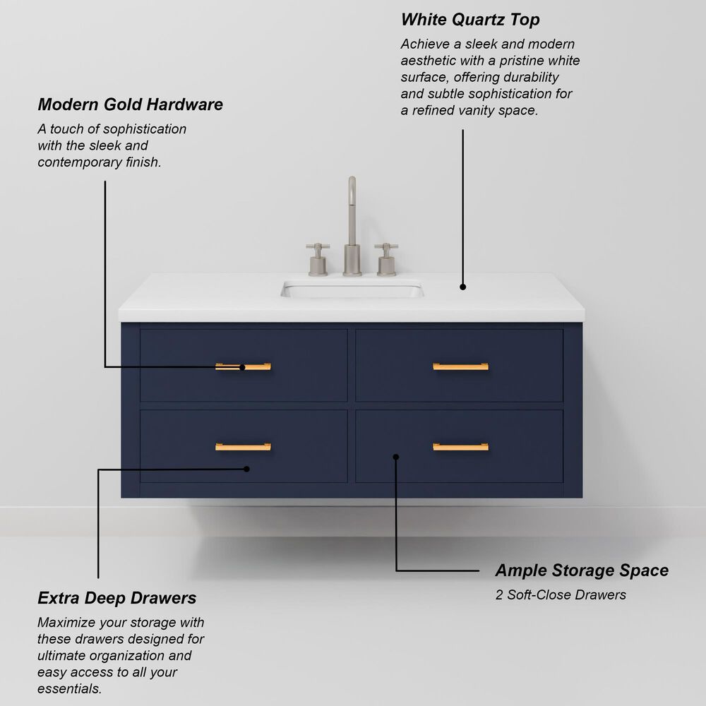 Lexora Home Castor 48" Single Bathroom Vanity in Blue with 2 cm White Quartz Top and Rectangular Sink, , large