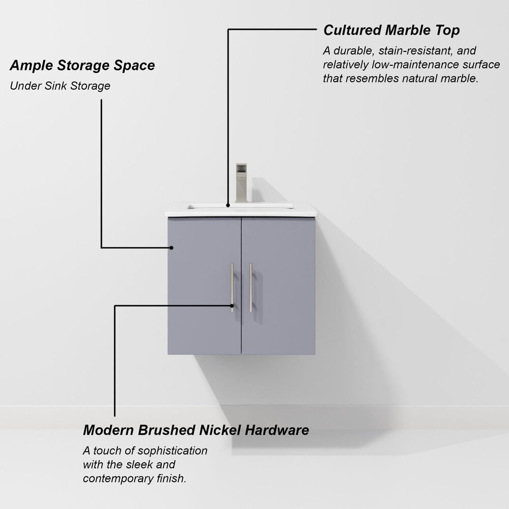 Lexora Home Geneva 24" Single Bathroom Vanity in Dark Grey with 2 cm White Cultured Marble Top and Rectangular Sink, , large