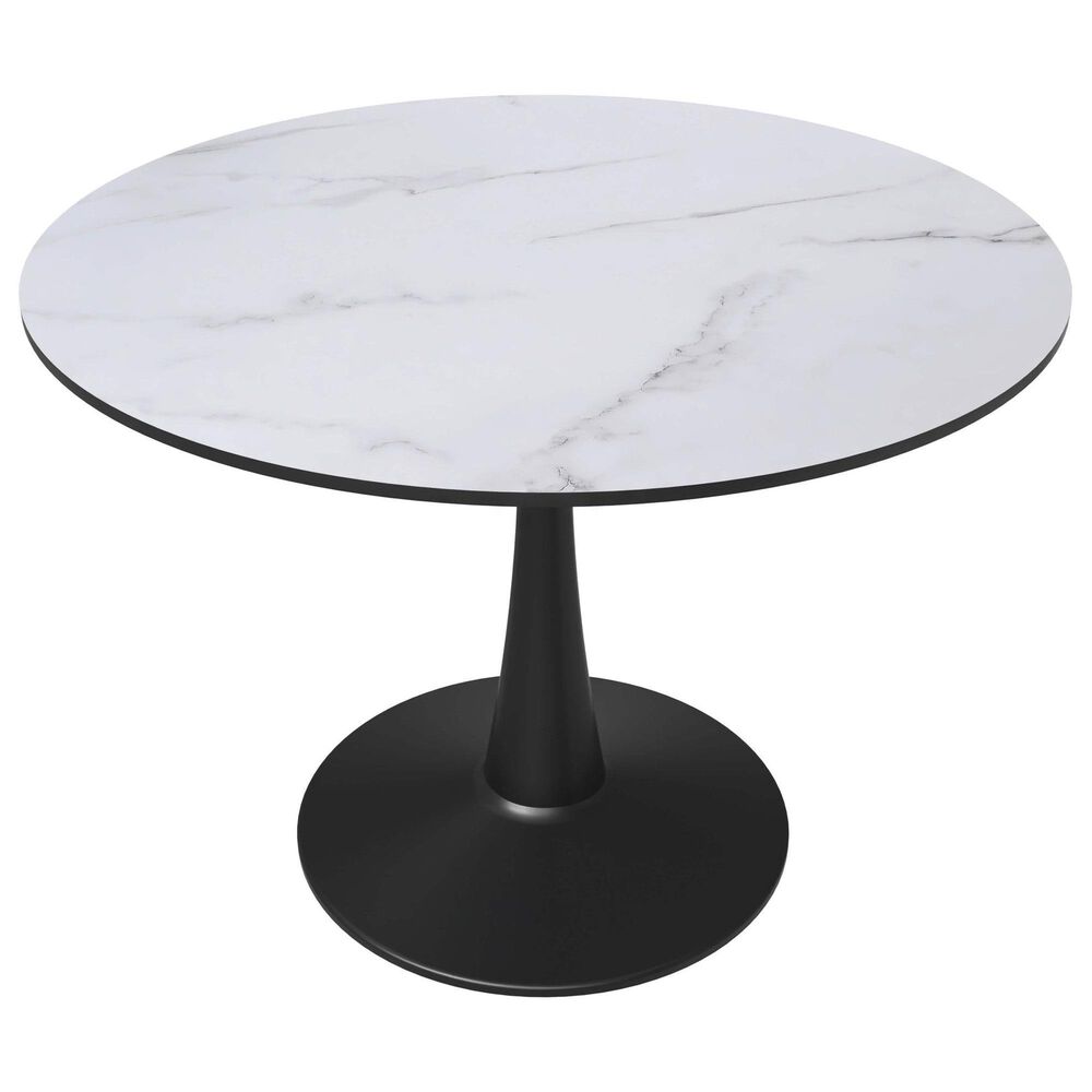 Leisuremod Leisuremod Bristol 40 round dining table Black base with marbled MDF top, , large