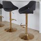 LumiSource Fabrico Swivel Adjustable Bar Stool with Charcoal Noise Fabric Upholstery and Rounded T Footrest in Gold (Set of 2), , large