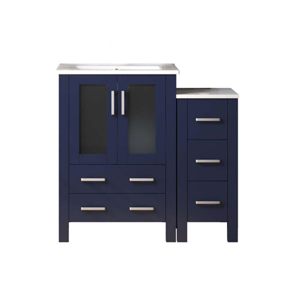 Lexora Home Volez 36" Single Bathroom Vanity in Navy Blue with White Ceramic Top and Rectangular Sink, , large