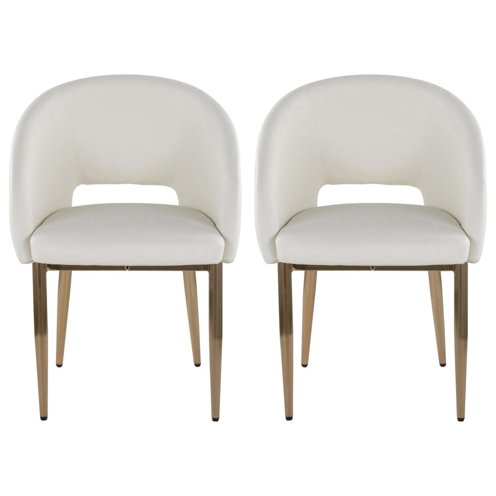 LumiSource Renee Arm Chair with White Faux Leather Cushion in Gold (Set of 2), , large