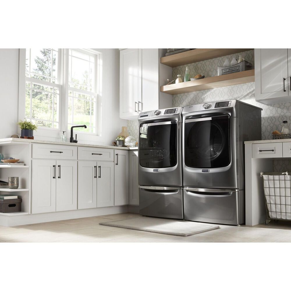 Maytag 5 Cu. Ft. Front Load Washer and 7.3 Cu. Ft. Gas Dryer Laundry Pair with Pedestal in Metallic Slate, , large