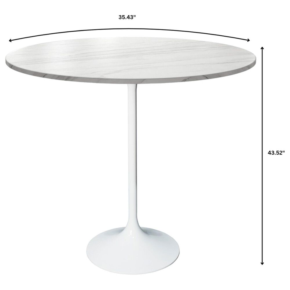Leisuremod Verve 36&quot; Round Bar Height Dining Table with Sintered Stone Top in White - Table Only, , large