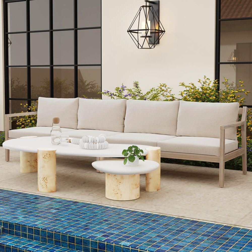 Linon Home Decor Teagon Outdoor Loveseat with Beige Cushions in Natural (Set of 2), , large