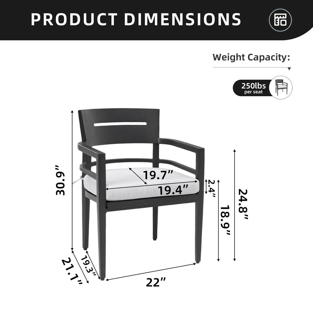 Hearth and Haven Patio Dining Chair with Cast Silver Cushion in Ember Black &#40;Set of 4&#41;, , large