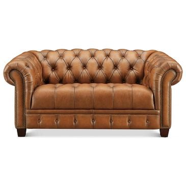 Hydeline York Stationary Leather Loveseat in Saddle, , large