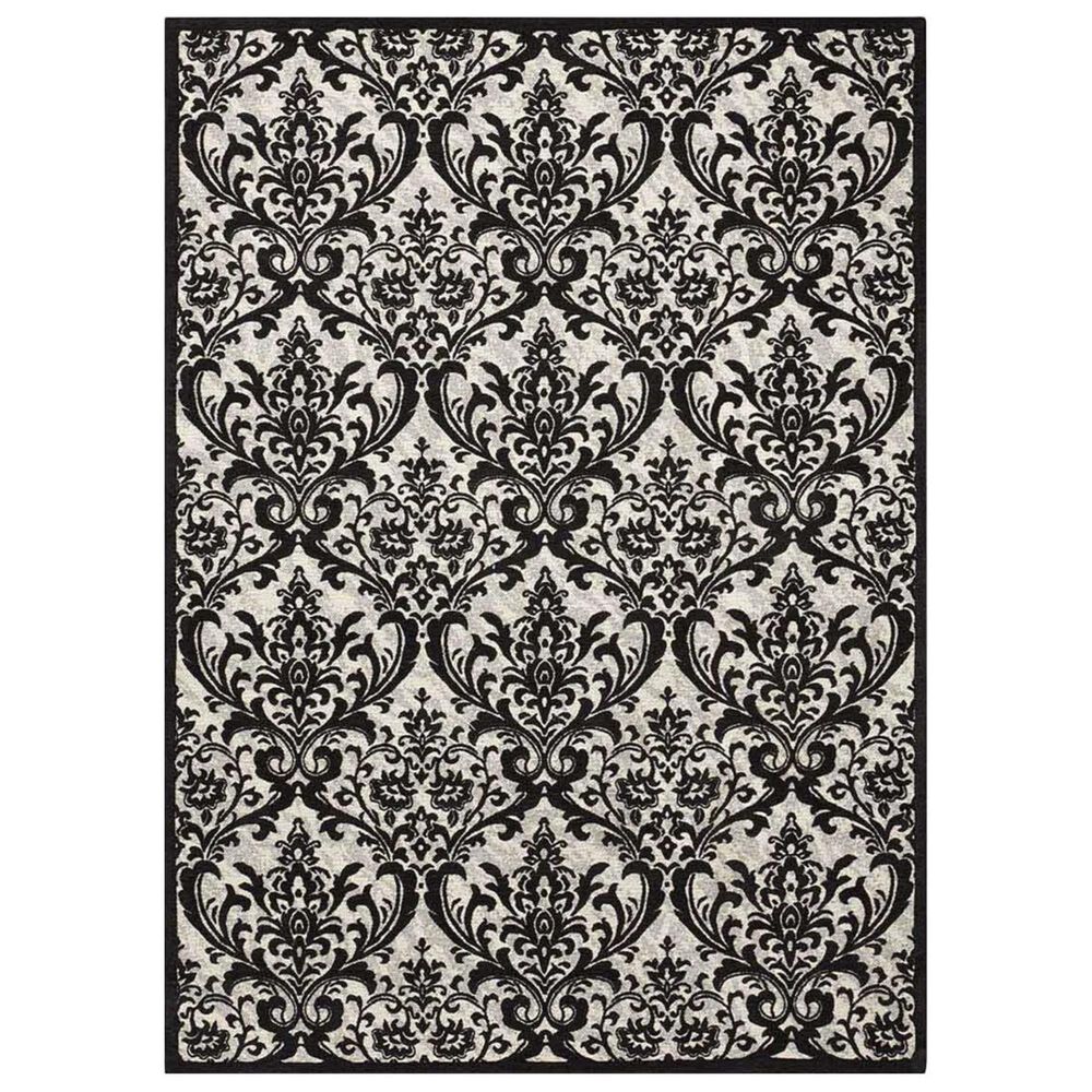 Nourison Damask DAS02 8" x 10" Black and White Area Rug, , large